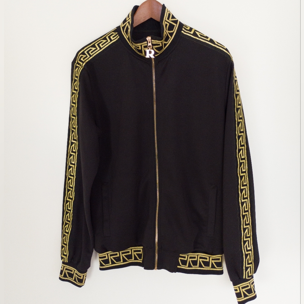 Reason Clothing Black Gold Victory Track Jacket T-45 Size S Greek Key Baroque